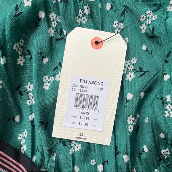 NWT Billabong Women's Soft Seas Dress Green, Size Lrg (Missing Belt) - Picture 10 of 13
